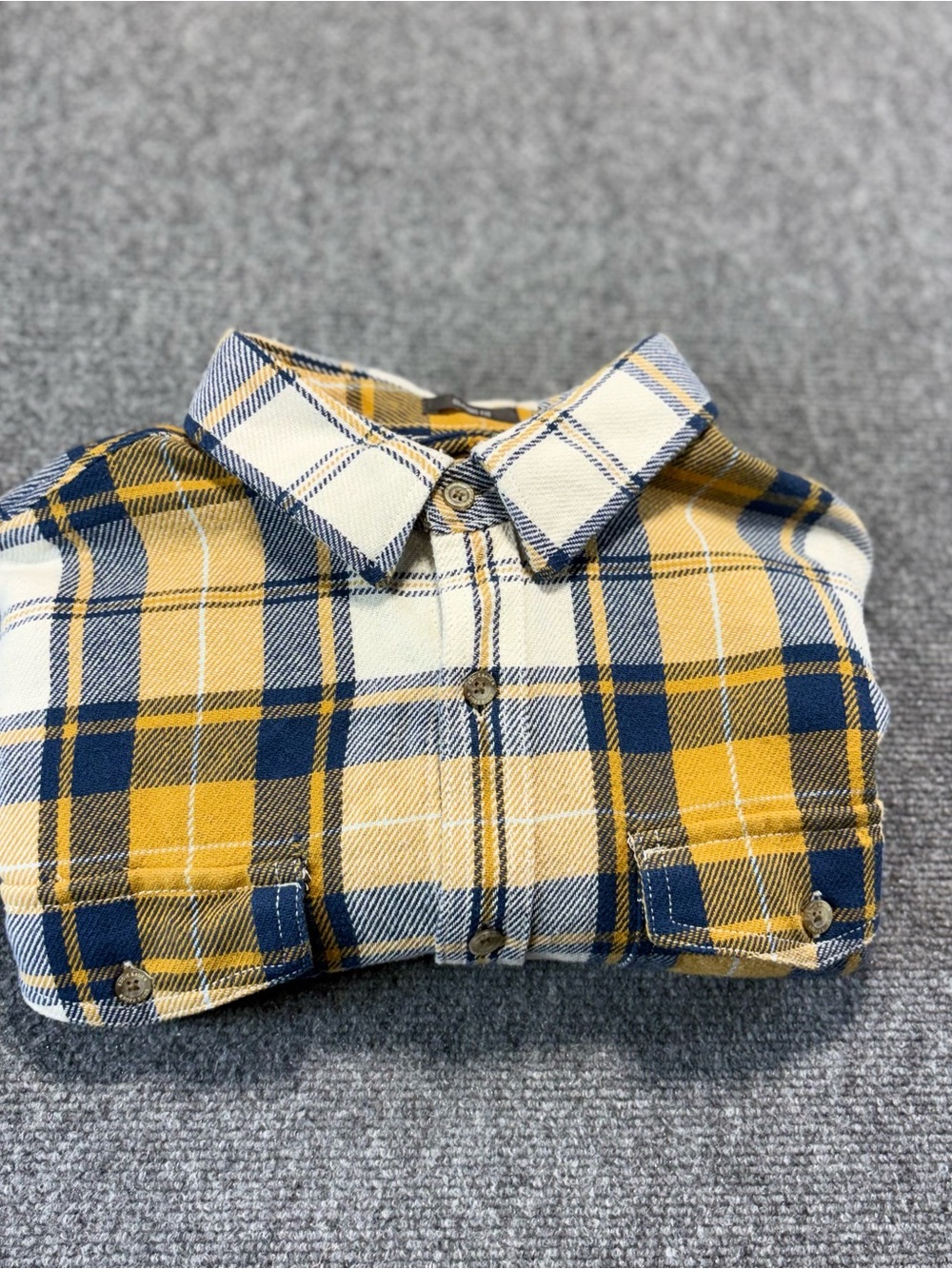 Eddie Bauer Yellow, Navy & White Plaid Button-Down Shirt